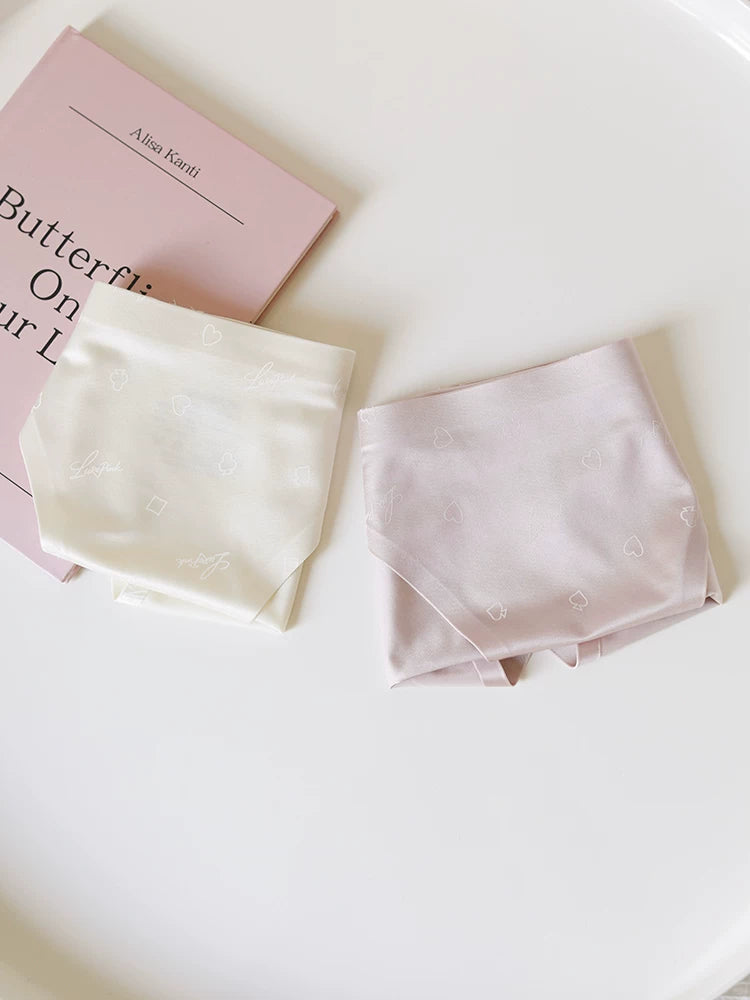 Floral Satin Ice Silk Seamless Briefs with Low-Rise Cut and Cotton Crotch