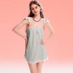 French-Inspired Vintage Nightgown with Flutter Sleeves and Lace Trim