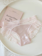 French-Inspired Vintage Bow-Knot Satin Panties with Mesh and Lace Trim