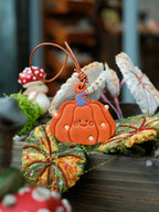 Cute Handmade Cowhide Leather Halloween Pumpkin Keychain Accessory