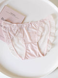 French-Inspired Low-Waist Mesh Satin Panties with Ruffle Lace Trim
