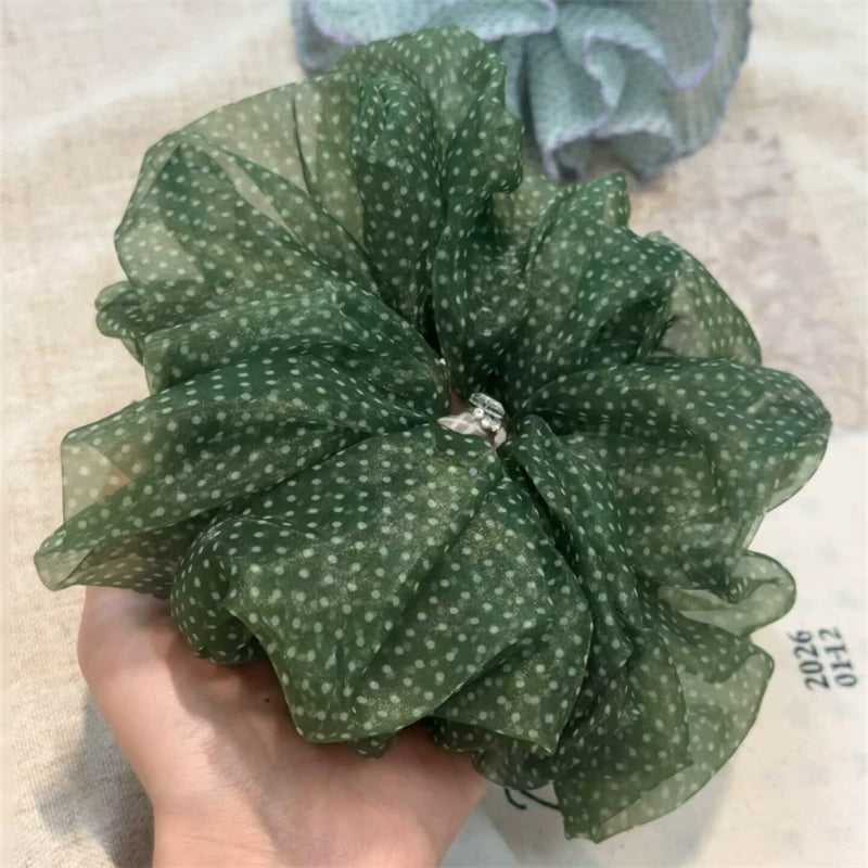Cute Fluffy Polka Dot Organza Scrunchie Hair Accessory