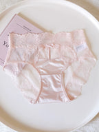 Mid-Waist Satin Mesh Panties with Lace Trim
