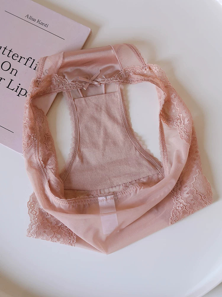 French-Inspired Satin Panties with Delicate Mesh and Lace Trim