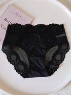 Mid-Waist Satin Mesh Panties with Lace Trim