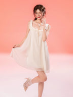 French-Inspired Vintage Mesh Nightdress with Doll Collar and Gauze Trim