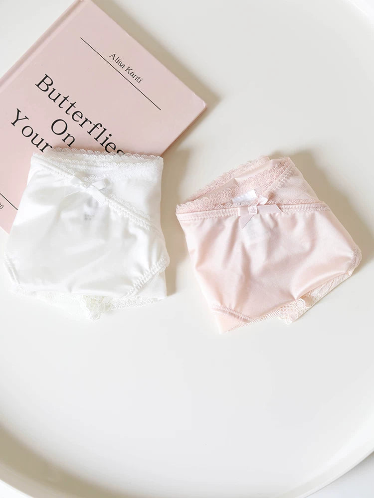 French-Style Satin Seamless Panties with Lace Trim