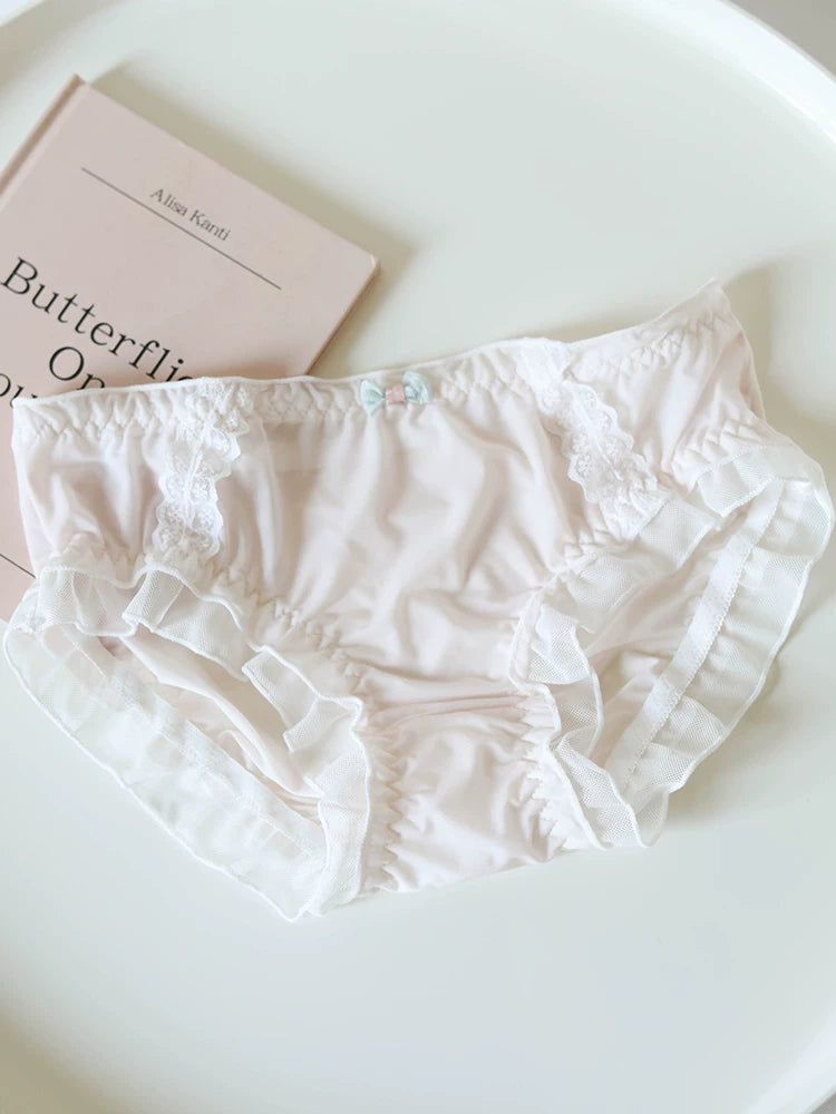 Sweet Ice Silk Panties with Bow Detail and Pure Cotton Crotch