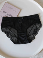 French-Inspired Floral Panties with Bow Embroidery and Lace Trim