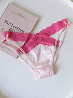 Women's Cross-Cut Hollow Mesh Panties with Lace Trim