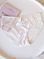French-Inspired Vintage Mesh Panties with Velvet Bow and Lace Trim