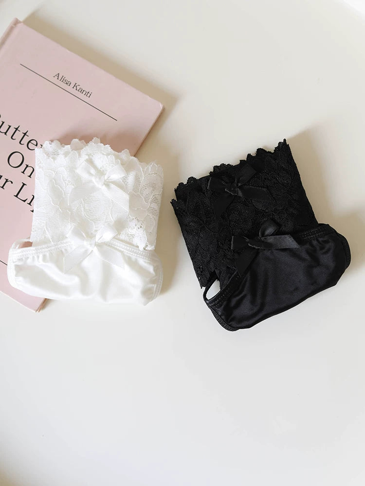 French-Inspired Vintage Panties with Bow Embroidery and Lace Trim