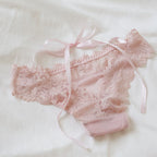 French-Inspired Vintage Low-Waist Triangle Hollow Bow Lace Panties