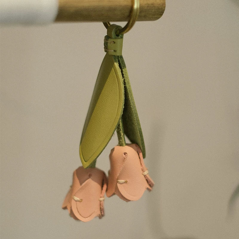 Cute Handmade Leather Flower Keychain Accessory