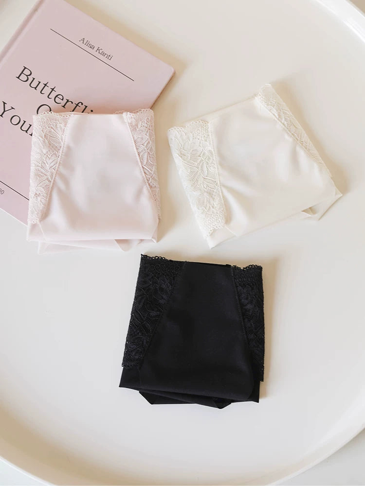 Seamless Ice Silk Panties with Lace Stitching and Pure Cotton Crotch