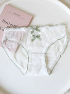 French-Inspired Vintage Mesh Panties with Double Bow and Lace Trim