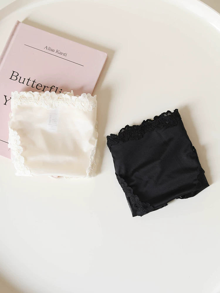 French-Inspired Vintage Satin Panties with Bow Leg Ring and Lace Trim