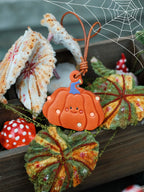 Cute Handmade Cowhide Leather Halloween Pumpkin Keychain Accessory