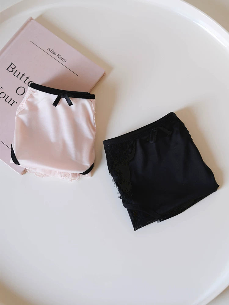French-Inspired Contrasting Lace Panties with Bow and Pure Cotton Crotch