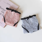 French-Inspired Low-Waist Mesh Panties with Bow and Lace Trim