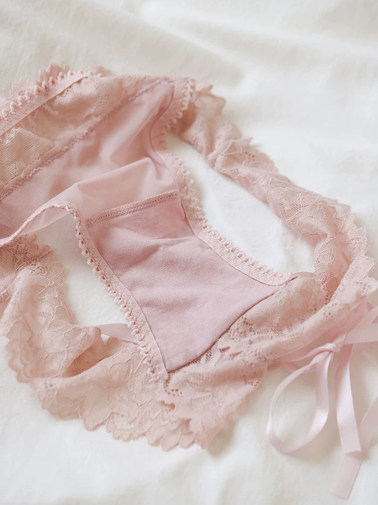 French-Inspired Vintage Low-Waist Triangle Hollow Bow Lace Panties