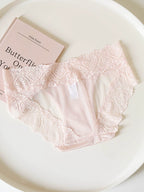 French-Inspired Satin Panties with Sweet Heart and Lace Trim