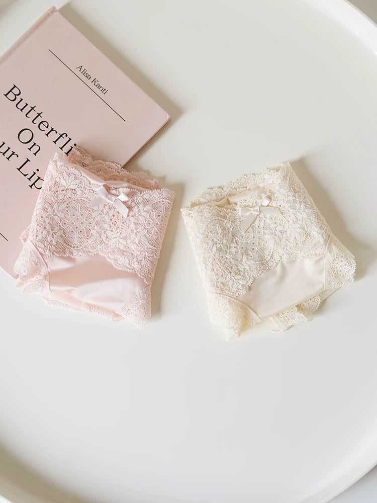 French-Inspired Vintage Pink Panties with Bow Embroidery and Lace Trim