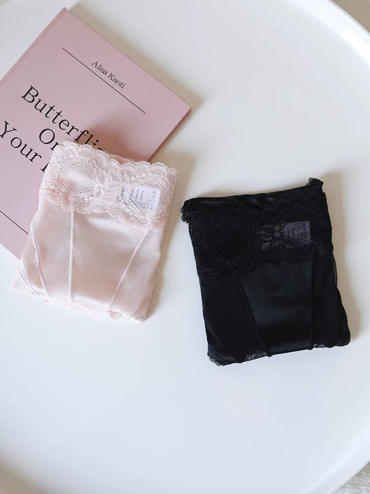 Luxurious Mid-Waist Transparent Mesh Panties with Lace Trim and Cotton Crotch