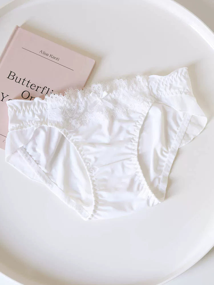 French-Inspired Soft Ice Silk Panties with Bow and Lace Trim