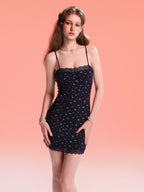 Women's Sweet Floral Low-Neck Spaghetti Strap Nightgown with Ruffled Trim