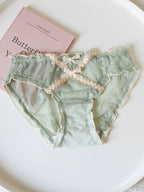 French-Inspired Vintage Mesh Panties with Double Bow and Lace Trim