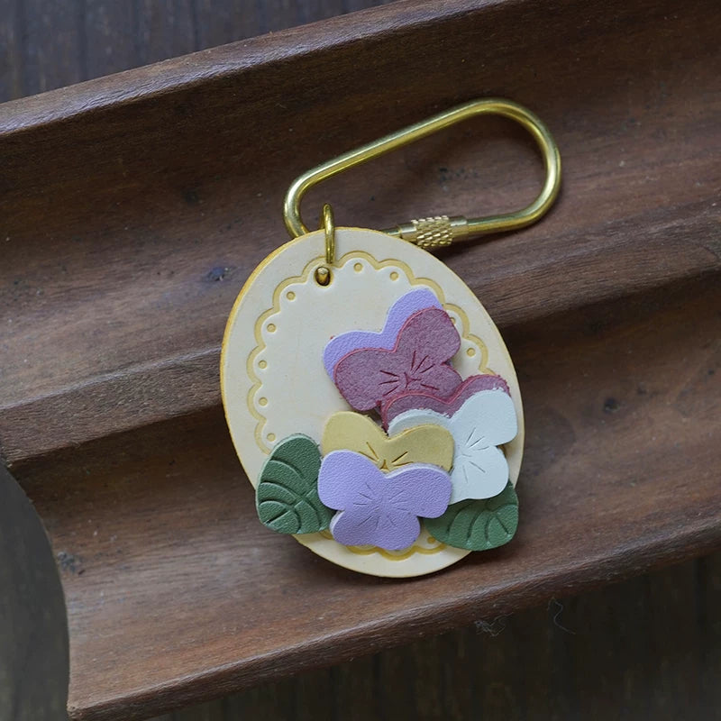 Cute Handmade Leather Flower Keychain Accessory