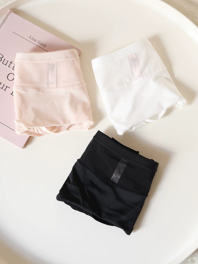 Simple Ice Silk Mesh Mid-Waist Panties with Breathable Cotton Crotch