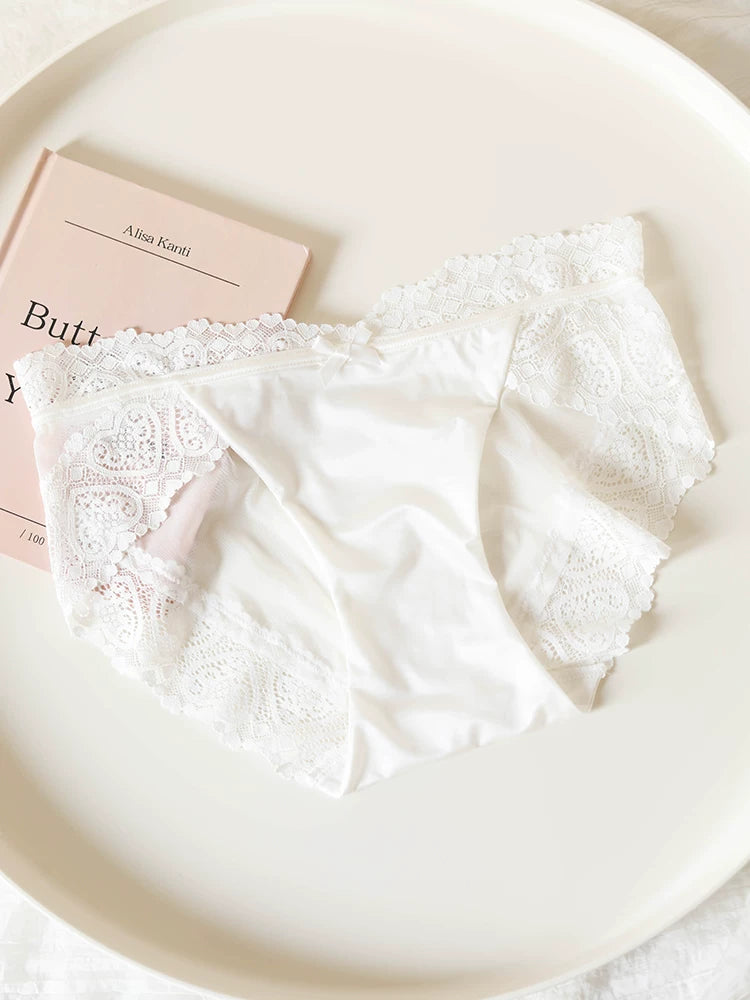 French-Style Satin Seamless Panties with Lace Trim