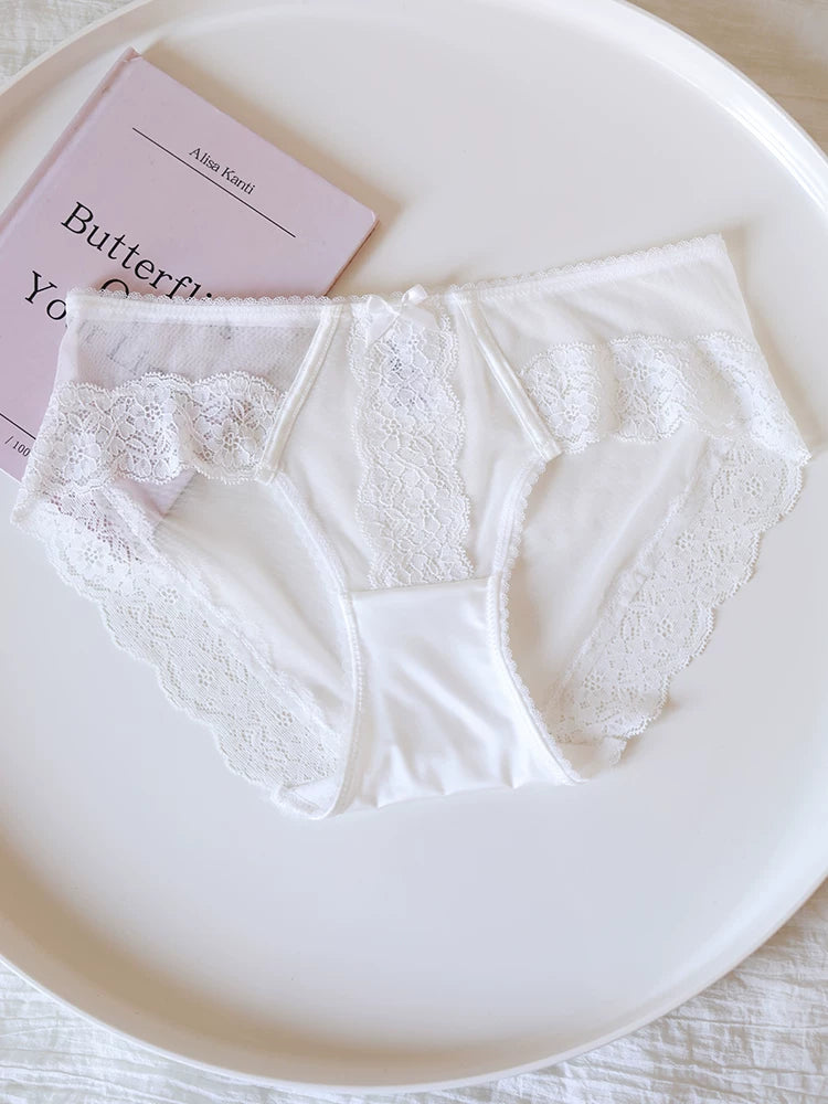 French-Inspired Vintage Panties with Satin Mesh and Lace Trim