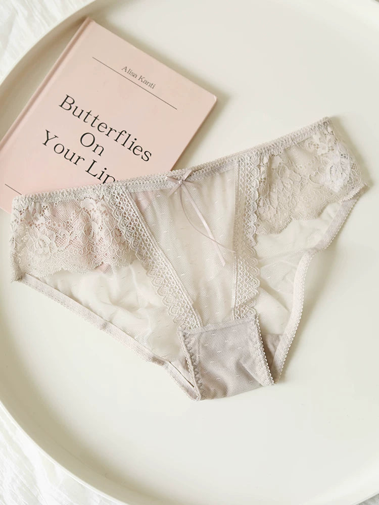 French-Inspired Vintage Panties with Bow Embroidery and Lace Trim