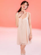 French-Inspired Vintage Mesh Nightgown with Doll Collar and Gauze Trim