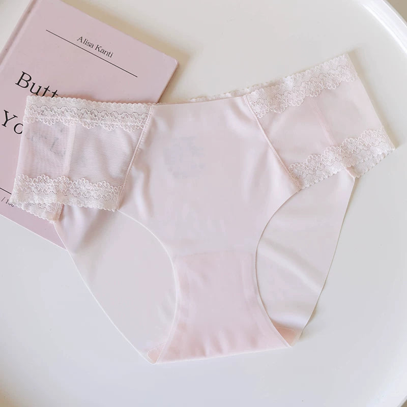 Seamless Lace Silk Panties with Delicate Trim