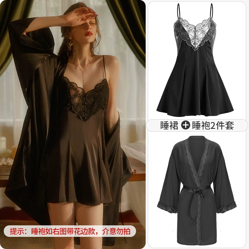 Women's Spaghetti Strap Slit Nightgown with Backless Design