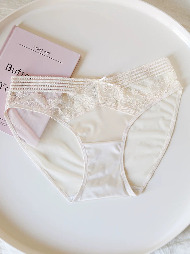 French-Inspired Vintage Mesh Panties with V-Waist and Lace Trim