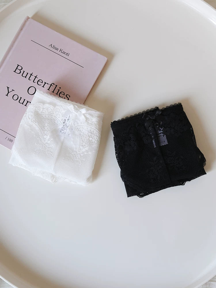 French-Inspired Floral Panties with Bow Embroidery and Lace Trim