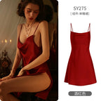 Women's Spaghetti Strap Slit Nightgown with Backless Design