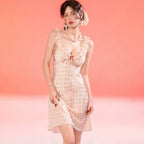Women's Lace Trim Ice Silk Nightgown with Heart Pattern