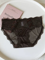 Polka Dot Mesh Satin Panties with Bow and Lace Trim