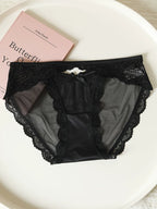 French-Inspired Vintage Mesh Panties with Bow and Lace Trim