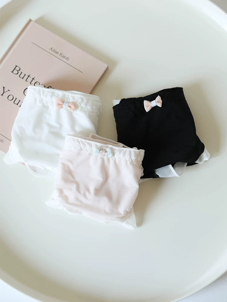 Sweet Ice Silk Panties with Bow Detail and Pure Cotton Crotch