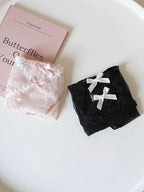 French-Inspired Vintage Mesh Panties with Double Bow and Lace Trim