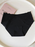Seamless Ice Silk Low-Waist Briefs with Bow Detail and Lace Trim