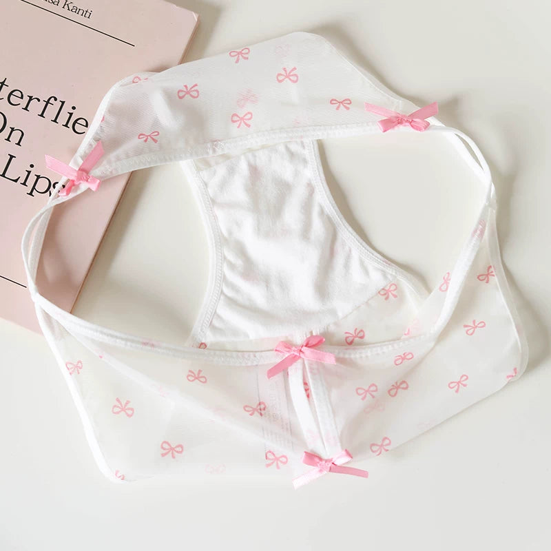 French-Inspired Vintage Panties with Bow Embroidery and Lace Trim