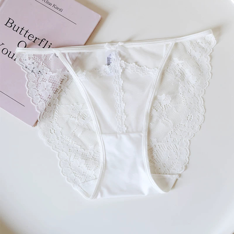 French-Inspired Vintage Mesh Panties with Bow Detail and Lace Trim